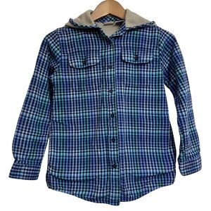 L.L. Bean Kids Fleece-Lined Blue Plaid Flannel Hoodie - size 10-12